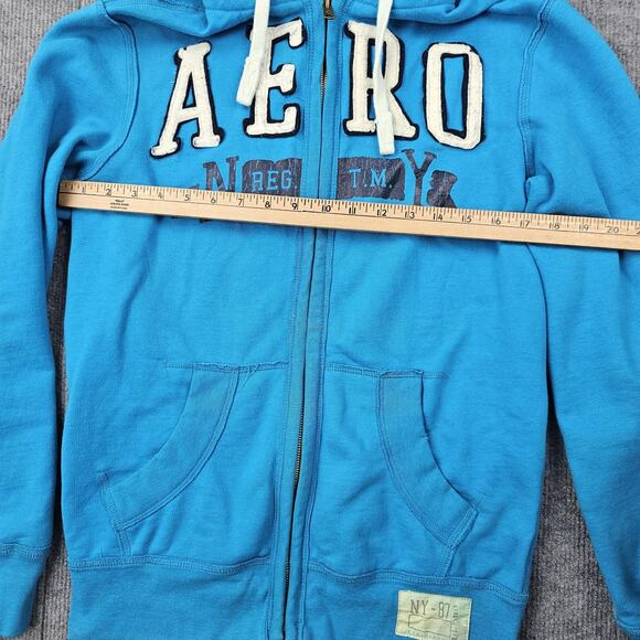 Vintage Aeropostale Hoodie Mens Small Blue Y2K Full Zip AERO Embroidered Fleece - Picture 4 of 6